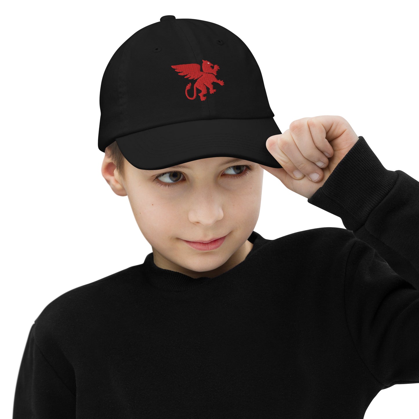 Red Embroidered Griffin Youth baseball cap