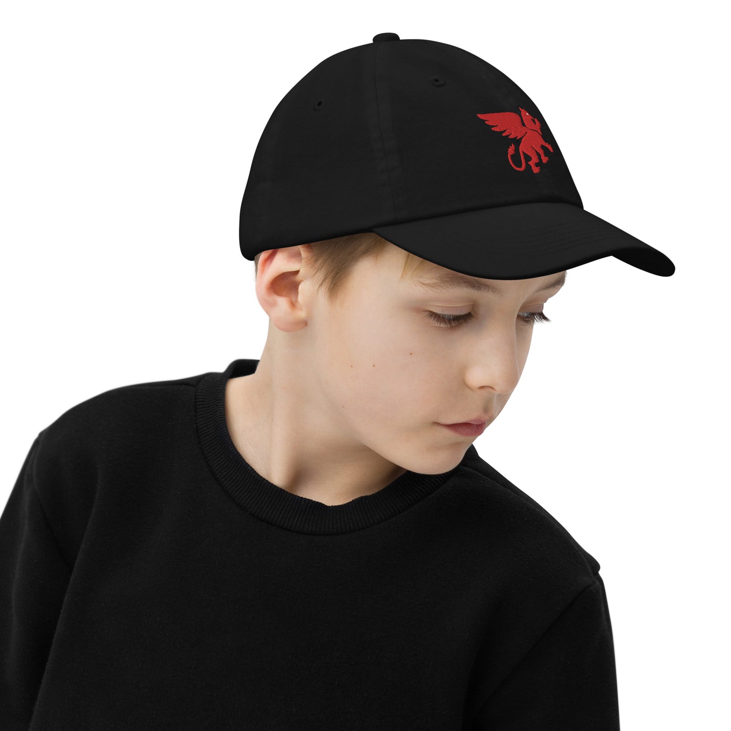 Red Embroidered Griffin Youth baseball cap